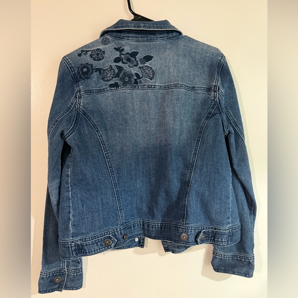 Style & Co. Blue Jean Jacket with Floral Detail - Picture 2 of 3